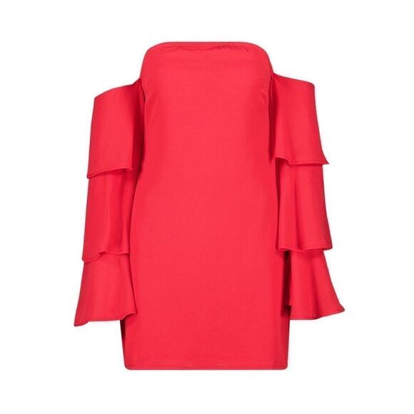 NWT~ Gorgeous Boohoo Red Off Shoulder Ruffle Mini Dress Sz 10 - Picture 4 of 4